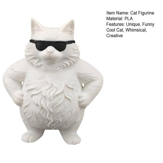 Statua di Gatto Divertente e Cool Stampata in 3D Gatto Carino con Occhiali da Sole Statuetta Ornamento Gatto Stravagante per Scrivania d'Ufficio Regali per Amanti dei Gatti