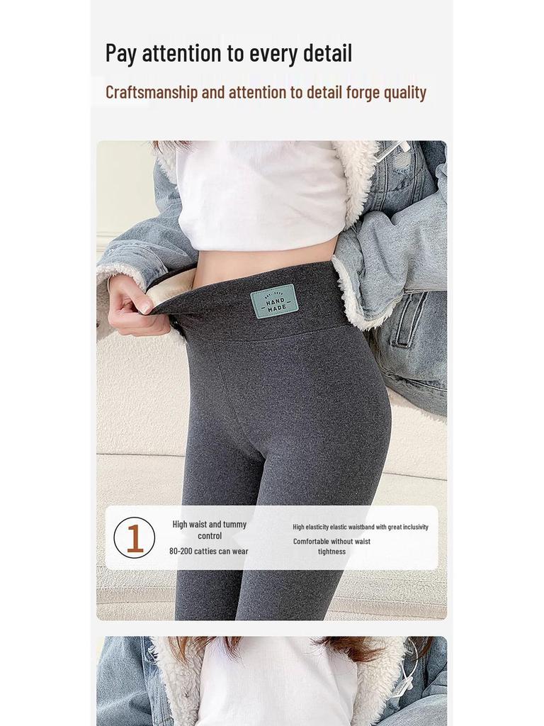 Women's Plus Size Fleece-Lined Lambswool Yoga Pants - Warm Cotton for Autumn/Winter Fitness
