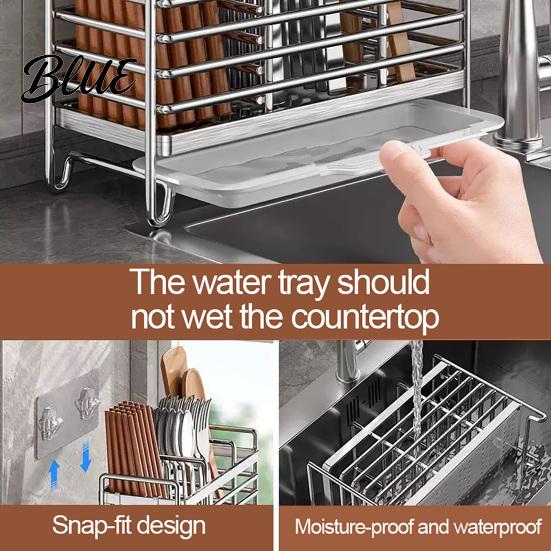 Durable Metal Drainer Rack Rust Utensil 46056 Holder Stainless Steel Compartments Drying Proof Space Saving Kitchen Storage Sink Caddy