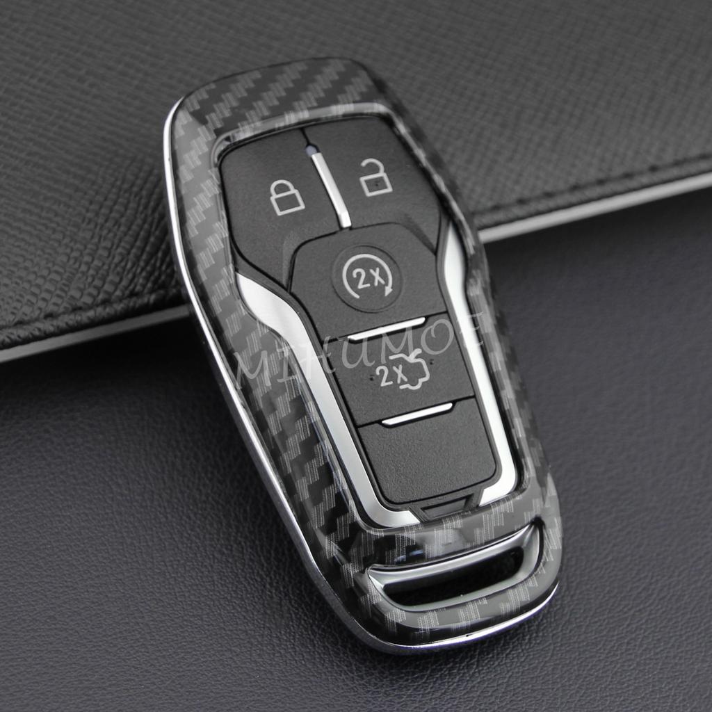 For Ford Lincoln Carbon Fiber Car Key Fob Cover Chain Case Fusion Explorer Mustang Edge F-150 Mondeo MKC MKX MKZ Accessories