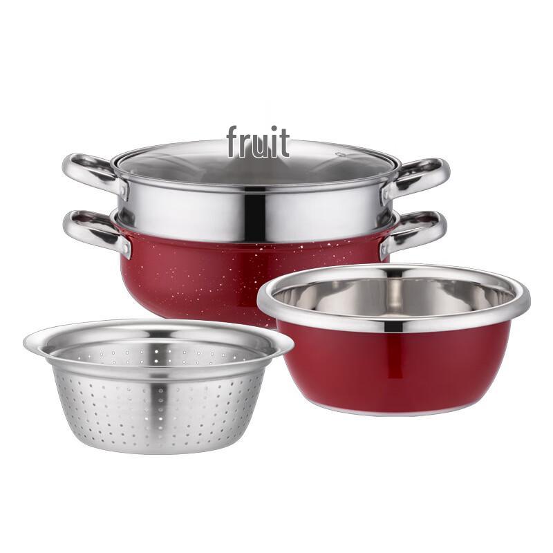 Auspicious Red Stainless Steel 3-Piece Cookware Gift Set