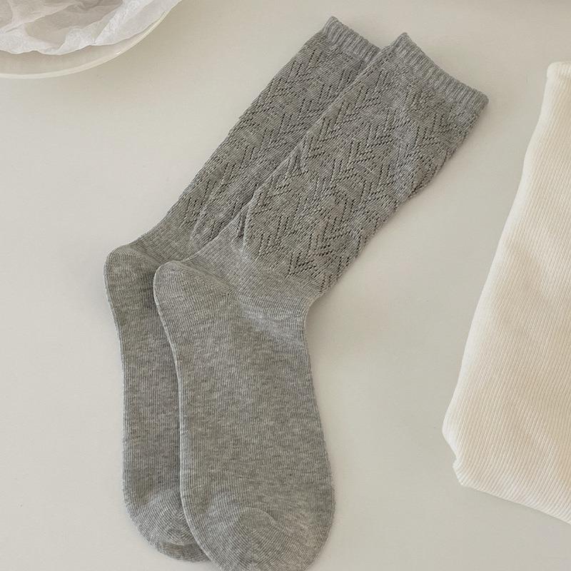 

Женские осенние универсальные носки-трубы в ромбовидную сетку с полым плетением 1 pair серый