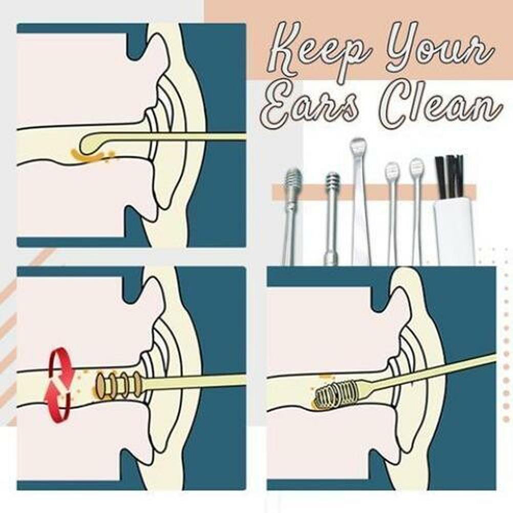 6 Pcs Spring Earwax Cleaner Tool Set Stainless Steel Spiral Design Ear Picks Ear Cleansing Tool Set 