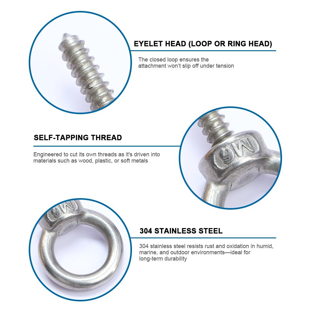 Enkel Stuk Heavy Duty Hefoogbouten M4 M5 M6 M8 M10 M12 Roestvrij Staal Zelfaftappend Oogbout Schroef voor Ophangen Houtschroef