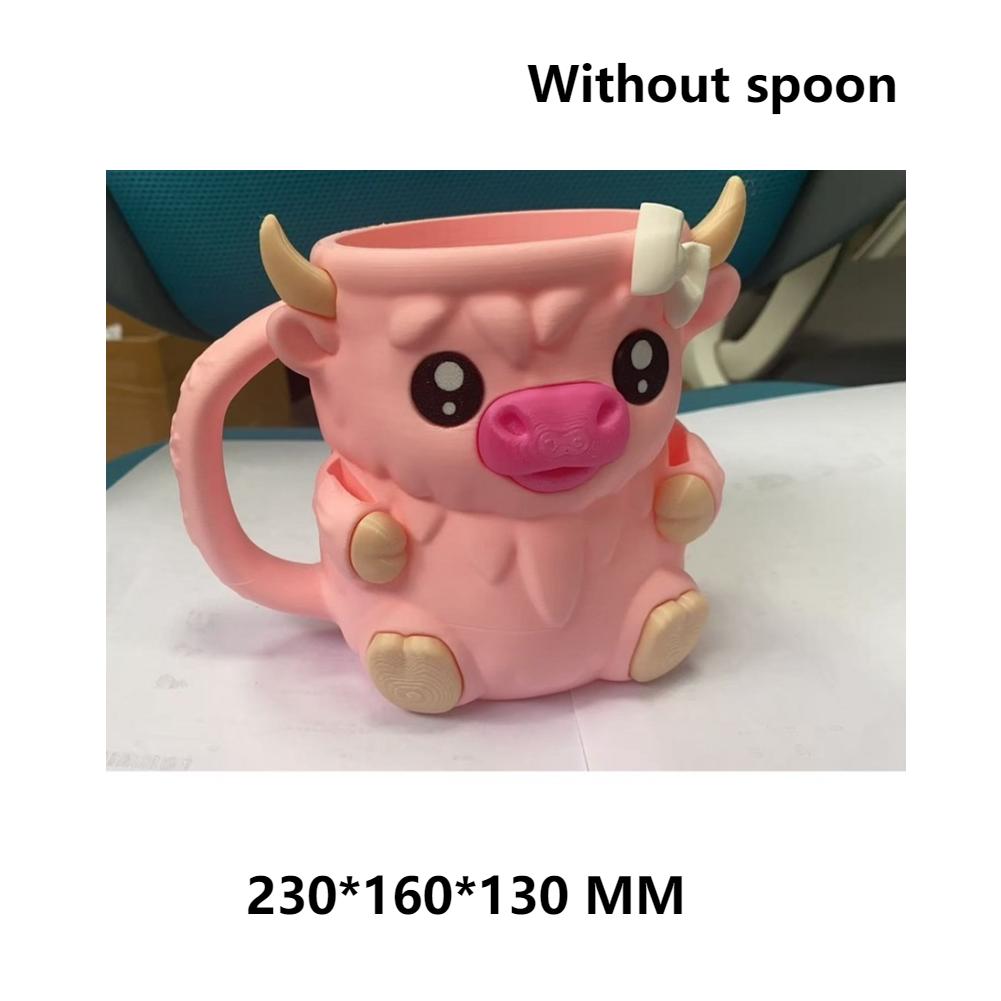 3D Printed Ice Cream Pint Holder Cute Cartoon Animal Water Mug Creative Cow Pattern Ice Cream Containers Kitchen Tools