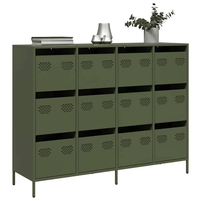 VidaXL Buffet vert olive 135x39x103,5 cm acier laminé à froid, meuble de rangement, meuble de rangement de cuisine, meuble 3307177