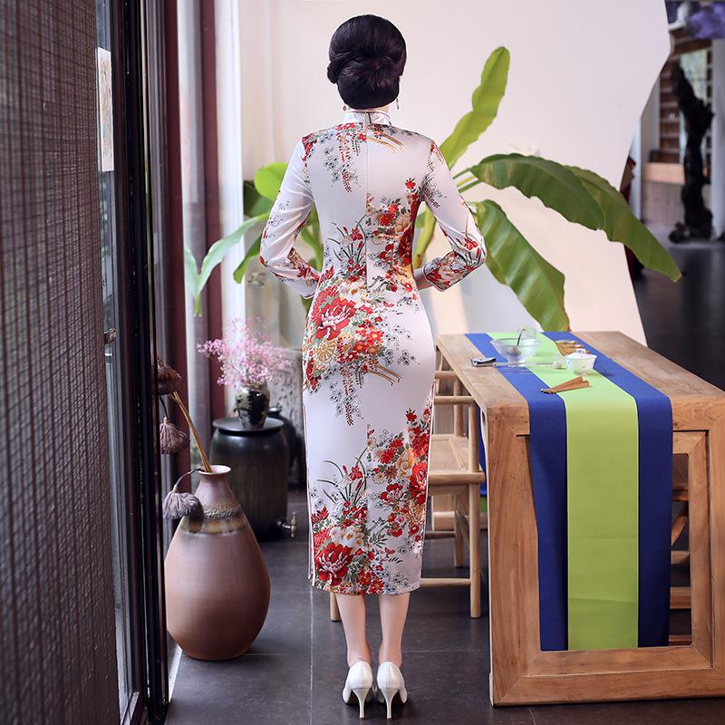 Autumn and winter new cheongsam improved long large size women's clothing middle-aged and elderly performance banquet dress