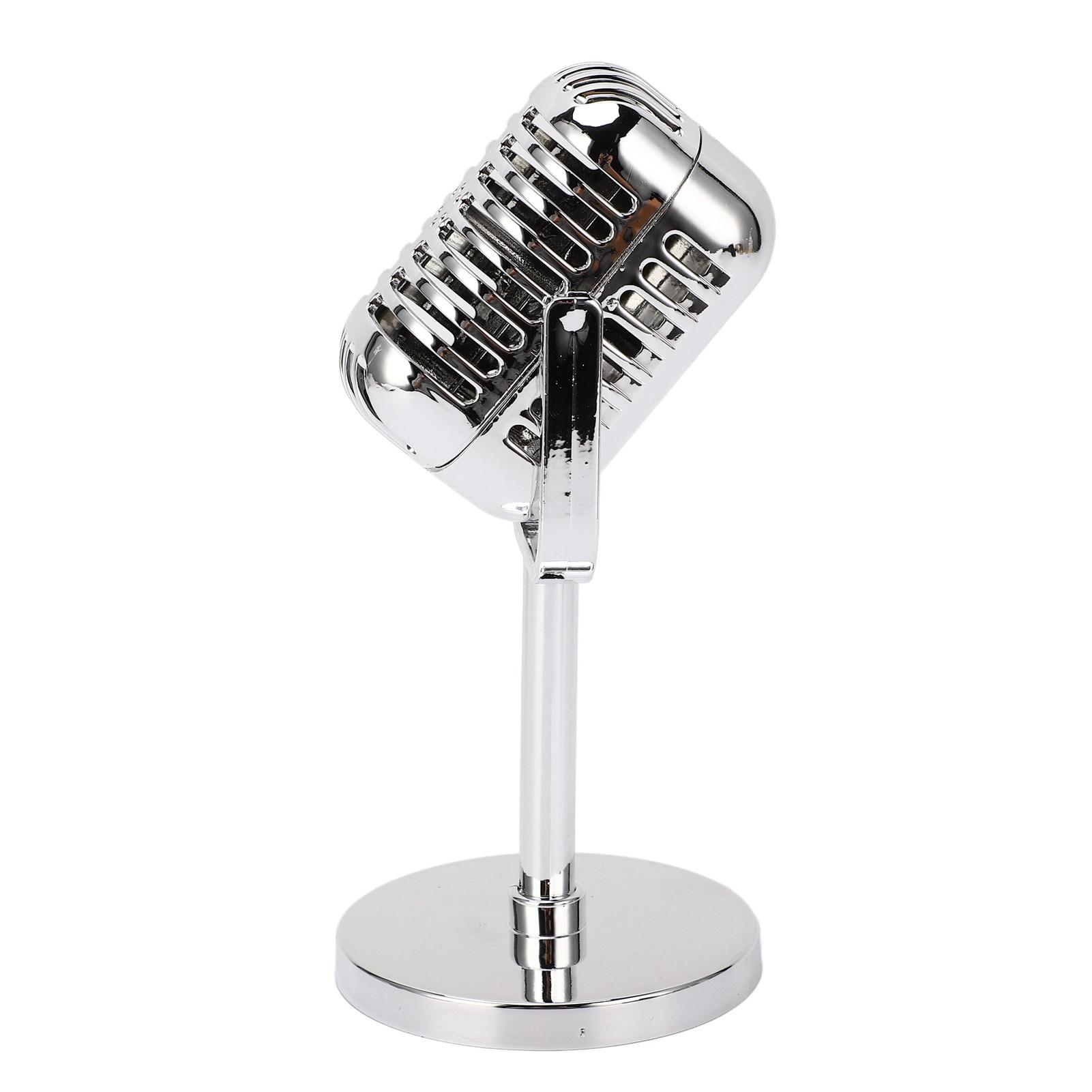 

Retro Microphone Props Simulation Classic Fake Vintage Microphone Prop Model for Bar Decoration Electroplated Silver