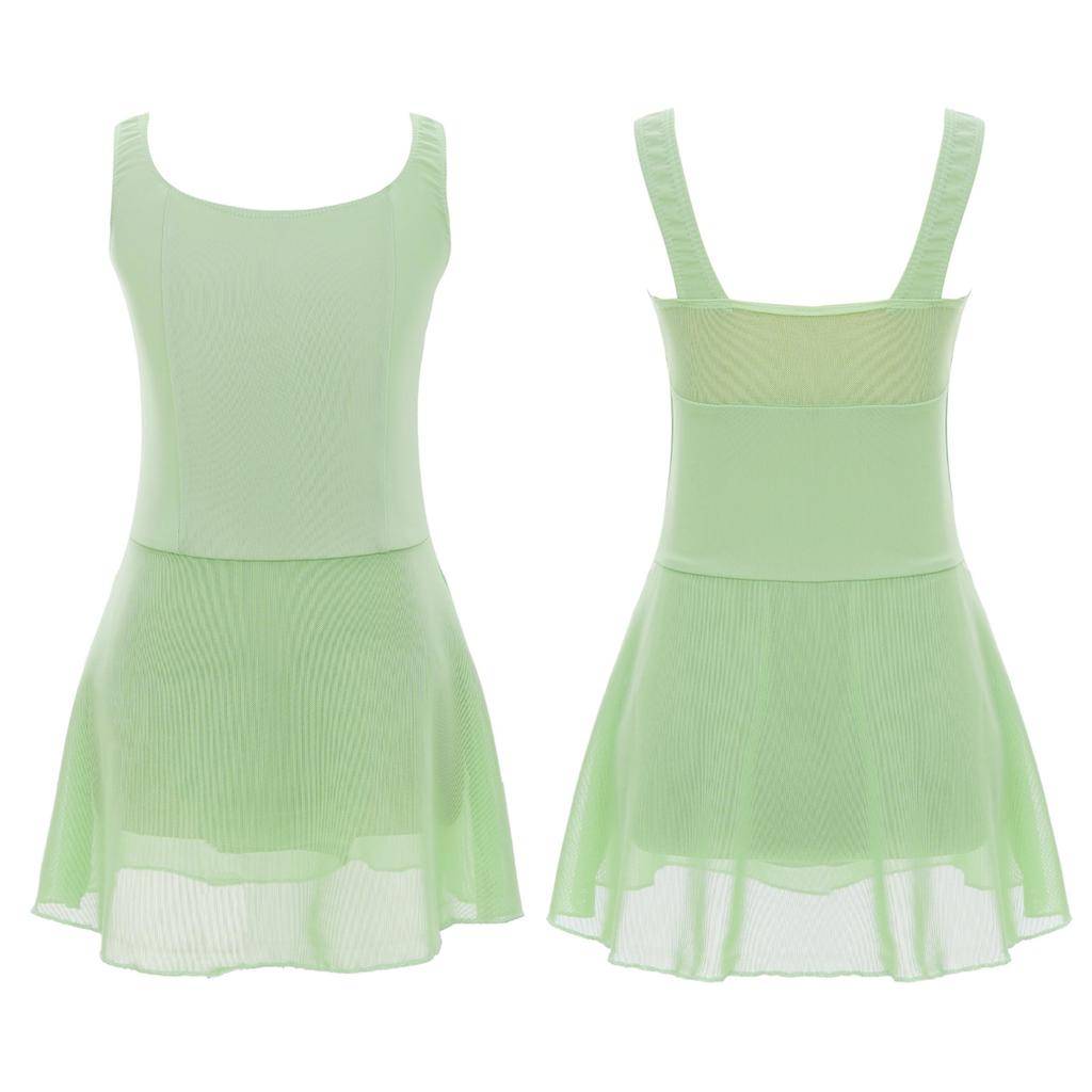 Kids Girls Sleeveless Latin Dance Dress Ballet Tutu Dress Lyrical Modern Ballerina Dancewear