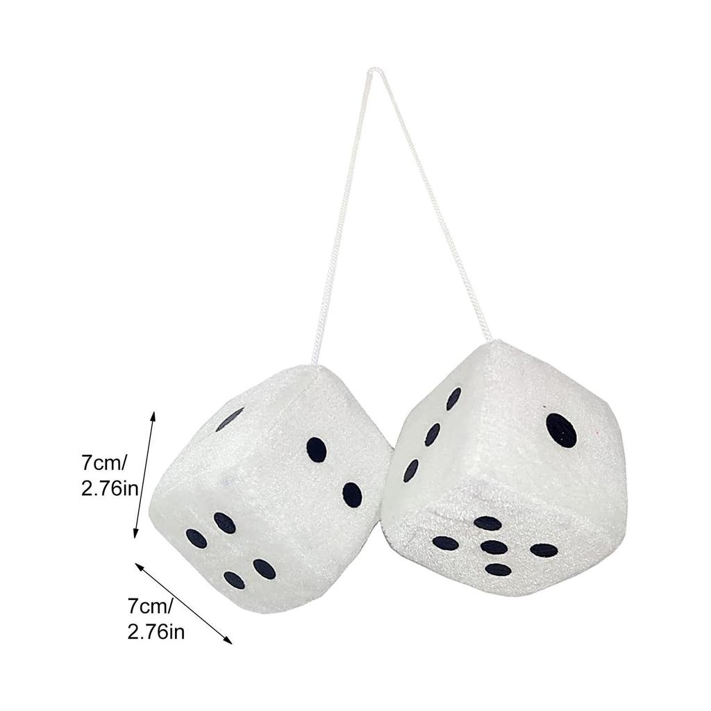 Car Mirror Fuzzy Dice, Pair of Retro Square Fuzzy Plush Dice with Dots, Plush