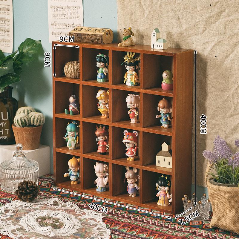 Retro Wooden Wall-Mounted Display Cabinet with Twelve Grids