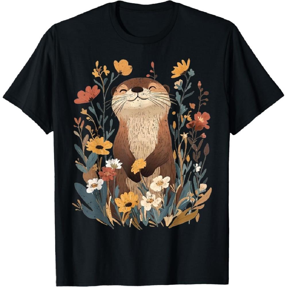 Aesthetic Goblincore Wildflower Art Floral Sea Otters Lover T-Shirt