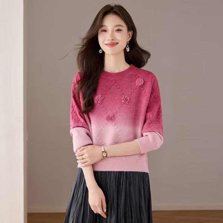 2025 Women's 3D Gradient Wool Sweater, Autumn/Winter, Long-Sleeve, Loose Fit