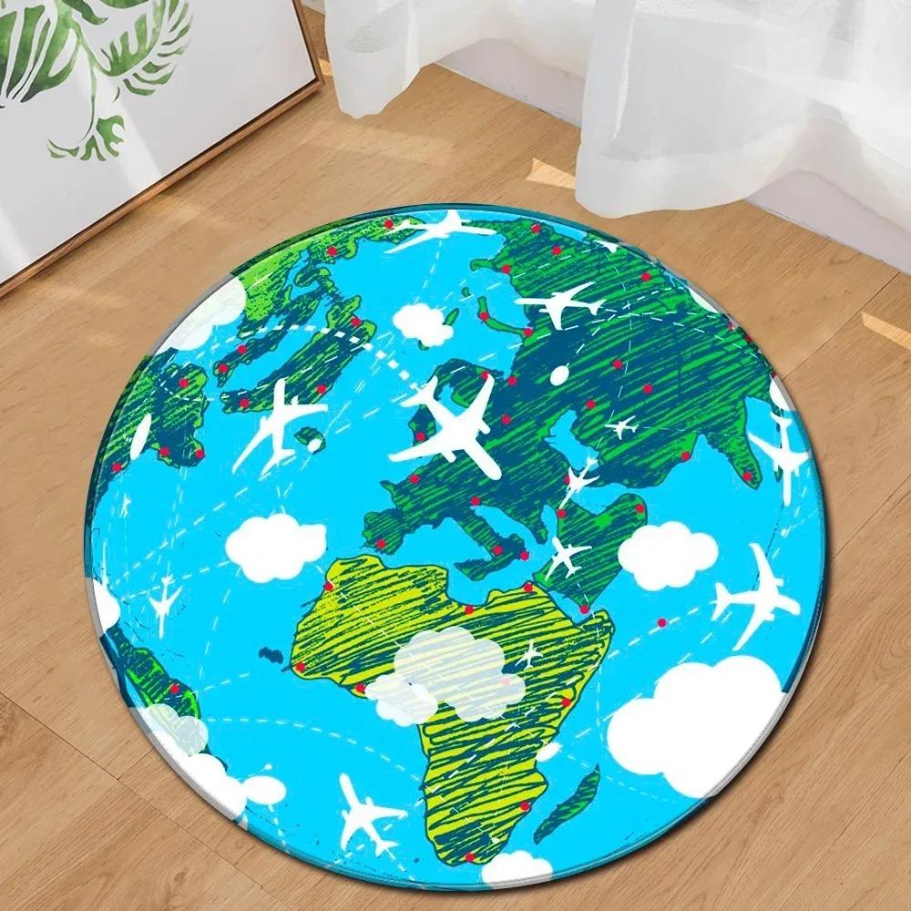 Earth Moon Ocean Round Carpet Circle Children Crawling Play Mat Home Decor Large Size Area Rugs for Living Room Bedroom Bathroom