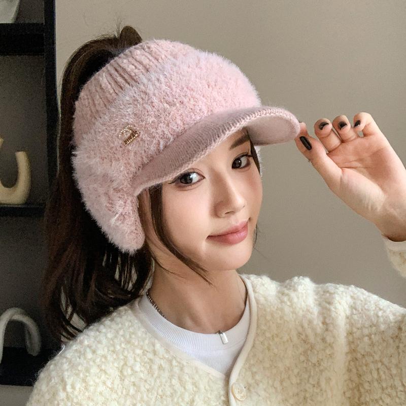 Új Női Nyúlszőr Téli Sapka Plüss Szőrrel Bélelt Meleg Sapkák Nőknek Alkalmi Téli Kötött Sildes Sapka
