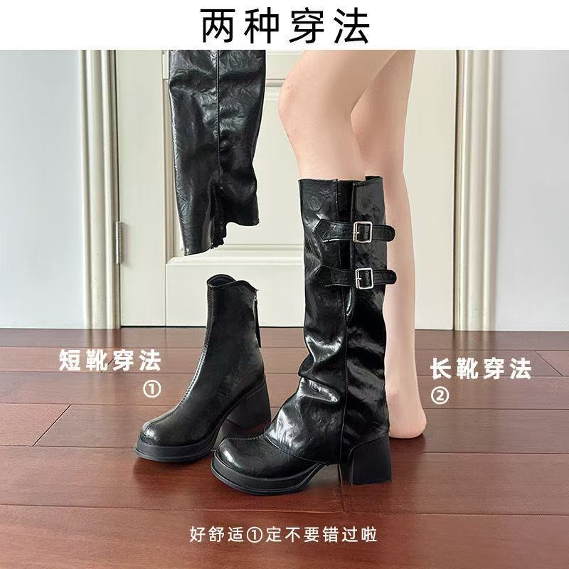 

Сапоги-чулки женские 2025 осень и зима новые с увеличением роста сапоги-брюки съемный толстый каблук толстая подошва рыцарские сапоги 35