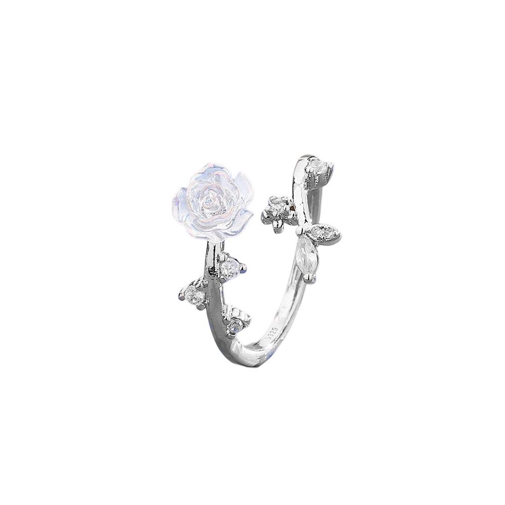 Aurora Camellia Women's Zircon Branch & Leaf Rose Flower Ring