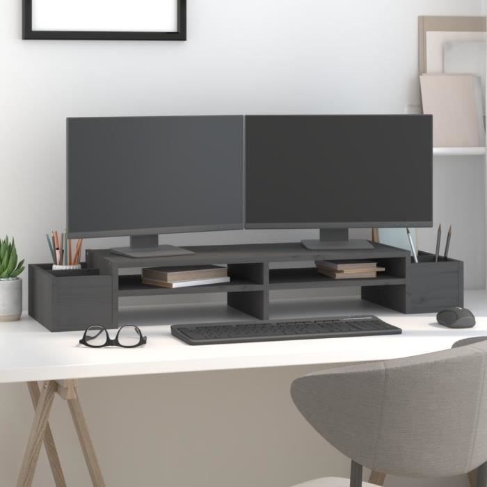 VidaXL Support de moniteur Gris 100x27,5x15 cm Bois de pin solide 813971