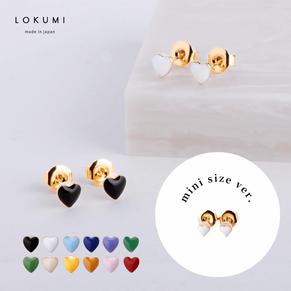 LOKUMI 12 Colors and 2 Sizes To Choose Made In 18K K18 Petite Heart Heart Nickel Earrings, From, Japan, Gold, Post, K18, Hypoallergenic, Stud, Small,