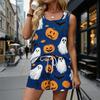 Women Summer Casual Two Piece Set Sleeveless Tank Top with Square Neck and Printed Shorts with Pockets Lightweight Lounge Outfit