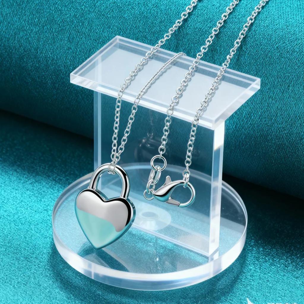 Hochwertige 925 Sterling Silber Glücksherz Schloss Halskette für Damen Mode Nischenschmuck Hochzeit Verlobung Feiertagsgeschenke