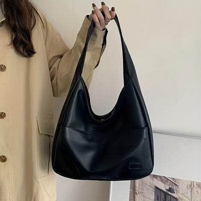 Women Bag Simple PU Leather Solid Shoulder Bag  Fashion Large Capacity Handbag For School Work