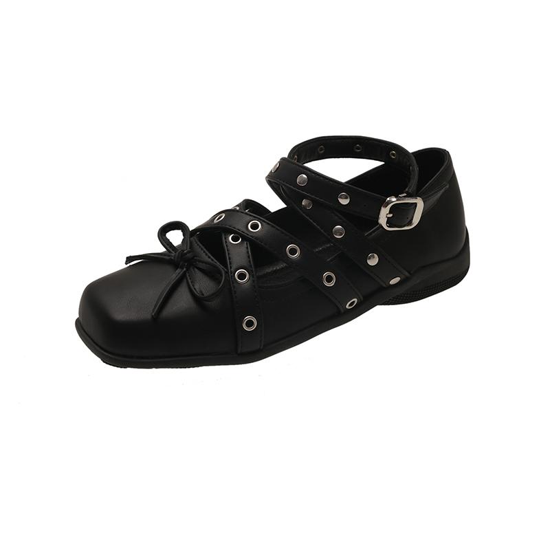 Fashion Silver bow small single shoes women's spring and summer new heightening real soft leather light mouth square head ballet shoes