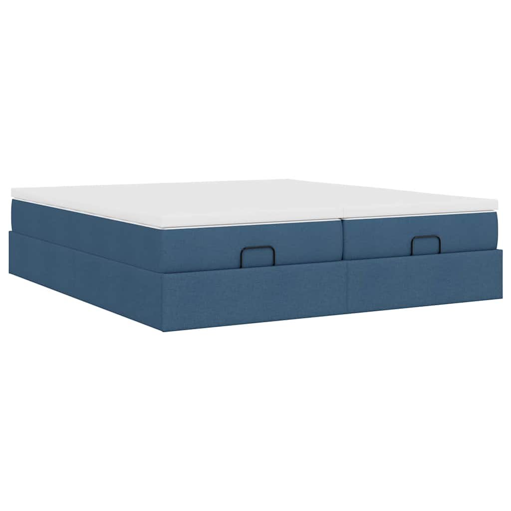 Ottoman Bed with Mattresses Blue 200x200 Cm Fabric