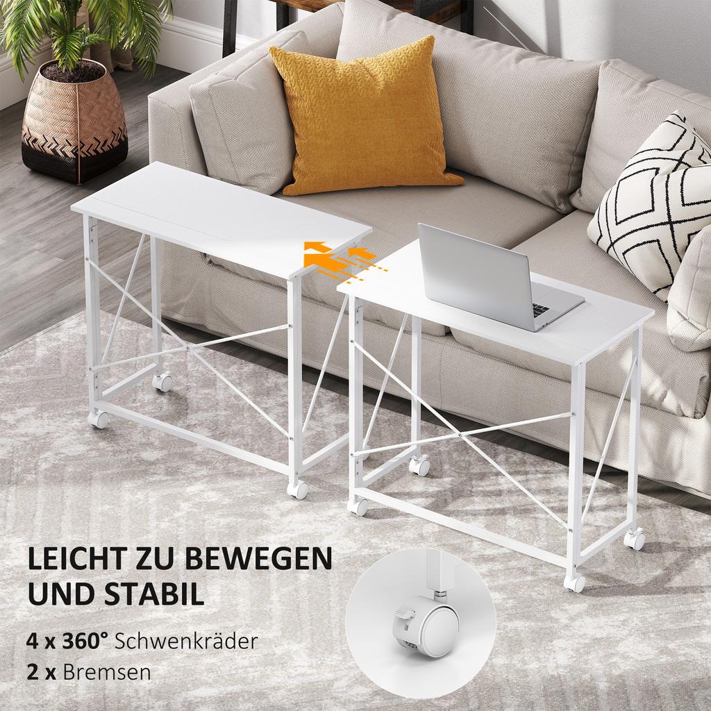 80 Cm Folding Desk On Wheels - White