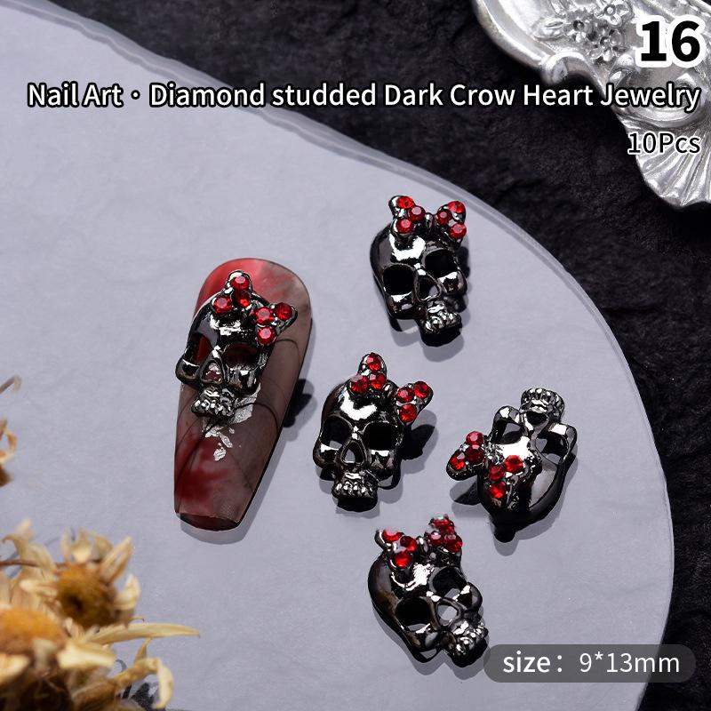10 Stücke Halloween Element Nagel Diamant Menschlicher Schädel Spinne Form Diy Charms Dekoration Persönlichkeit Stereoskopischen