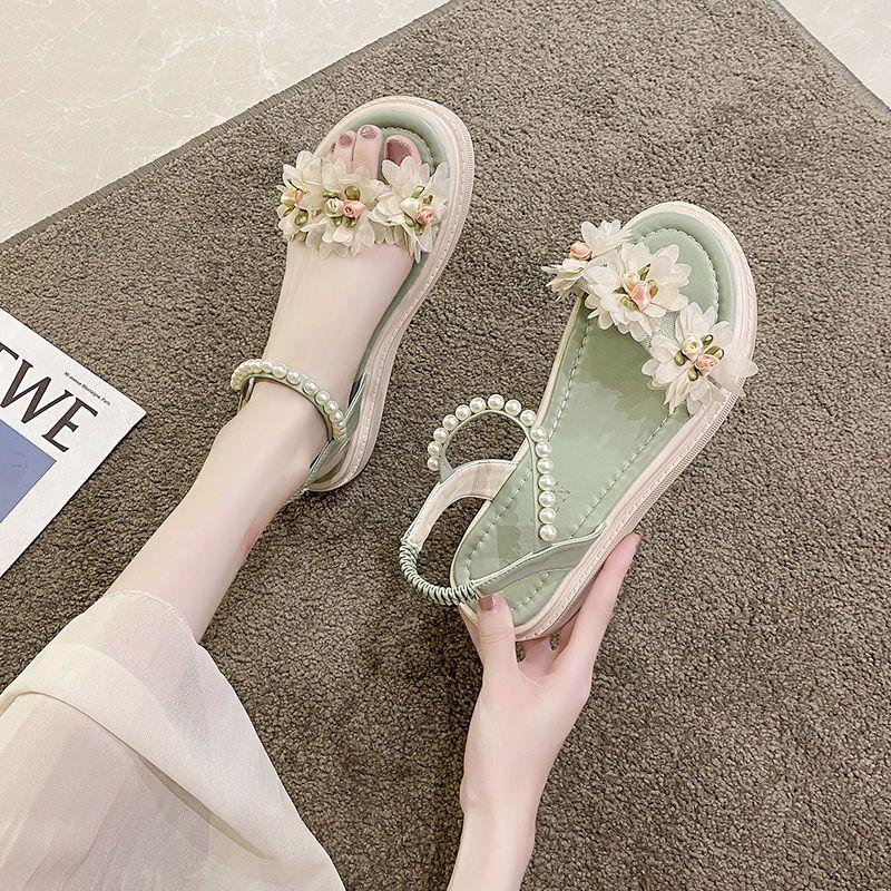 Flower Sandals Female Summer All-match Thick Bottom Korean System Slope with Flat Bottom Roman Shoes