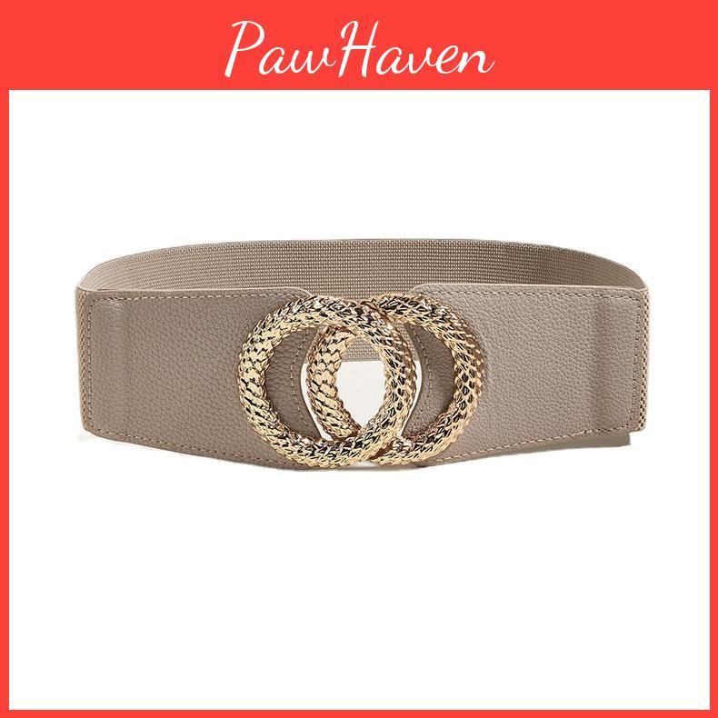 Fall Womens Leather Wide Belt With Serpentine Double Round Buckle Coats For