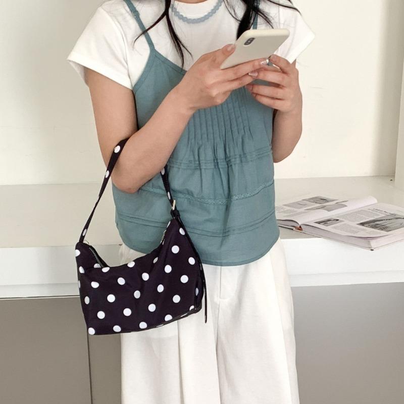 Commuter Shoulder Bag Women's New Niche Simple Full Print Black and White Polka Dots Rectangular Versatile Nylon Small Bag