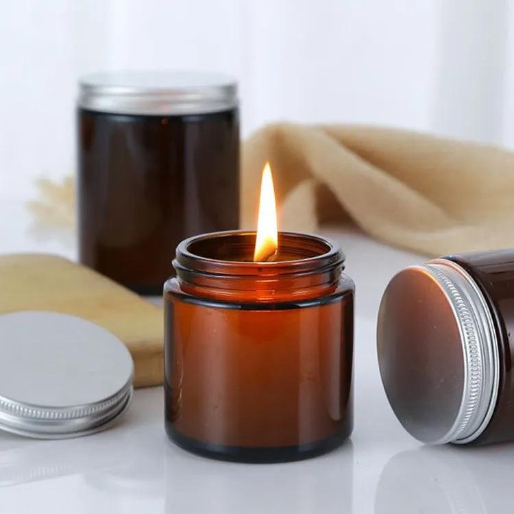 Amber Glass Candle Holder Jar