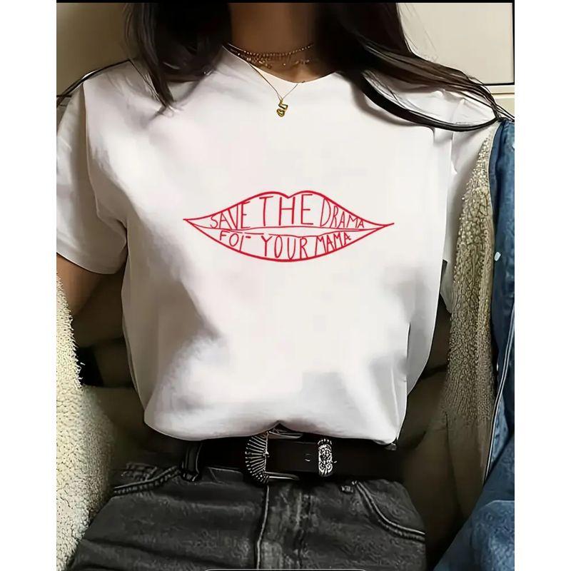 Western Style New Fashion Casual Loose Print Letters Short sleeve T-shirt Top Printed T-shirt Top