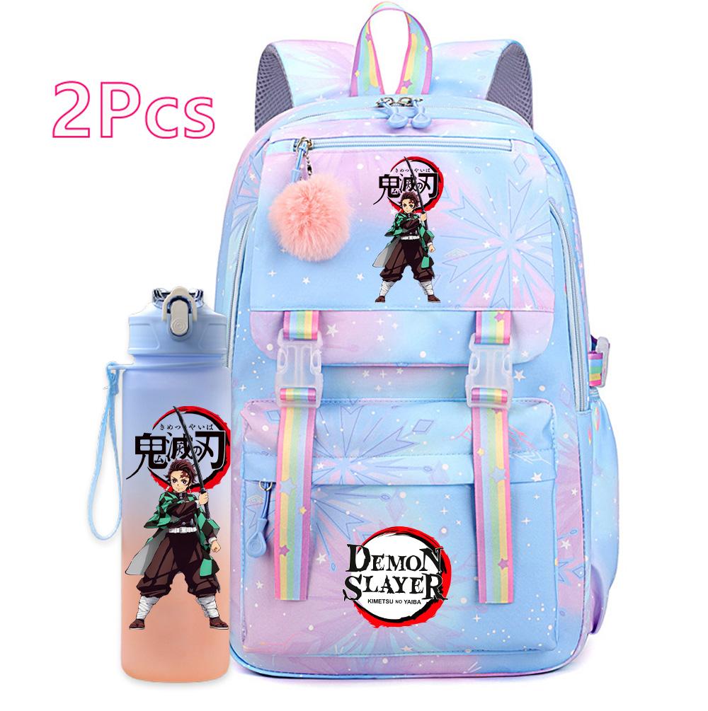 2Pcs/set Cute K-Pop Demon Hunters Printed Backpack with 750Ml Water Bottler for Teenager Student Girl Boy Large Capacity Waterproof Bookbag Travel Bag