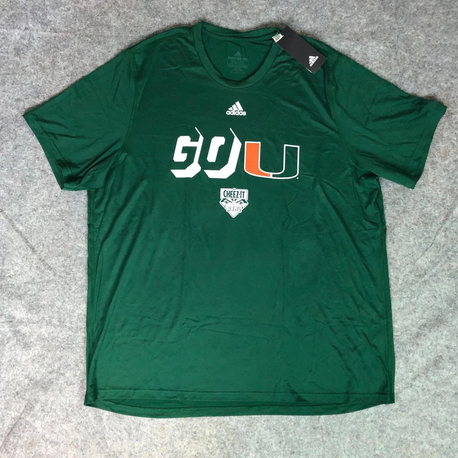 Miami Hurricanes Womens Shirt 2XL XXL Adidas Green Tee Short Sleeve Football NWT S