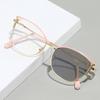 Trendy Rhinestone-Inlaid Photochromic Cat Eye Glasses with Anti-Blue Light Lenses & Spring Hinges