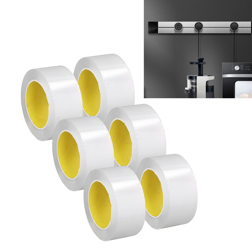 6 role de benzi dublu adezive, grosime 0,1 mm, lățime 50 mm, lungime 5 m, adeziv transparent pentru agățarea tablourilor
