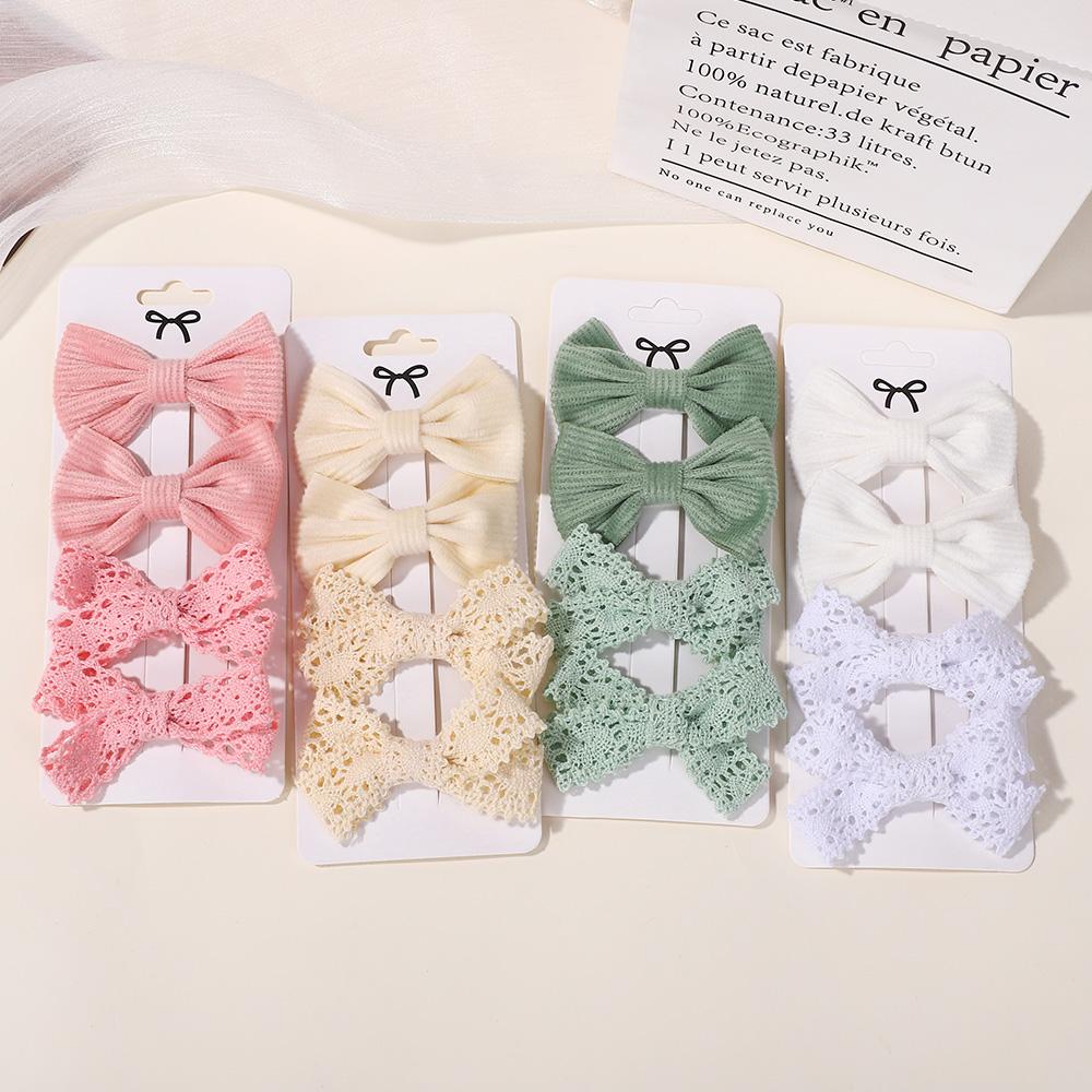 4Pcs/Set Solid Color Lace Hair Clips for Girls Handmade Velvet Bowknot Baby Hairpins Sweet Headwear Hair Accessories