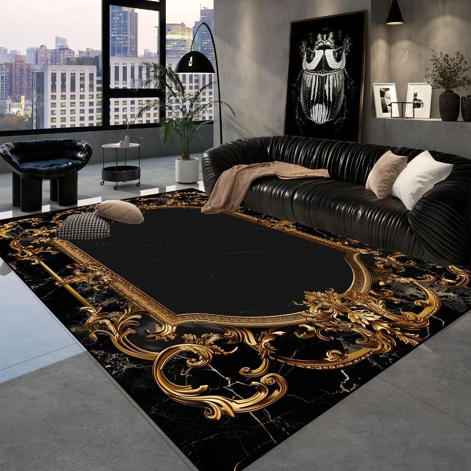 

Розкішні Чорні Золоті Килими Ретро Європейський Килим для Вітальні Готельний Хол Зона Дивана Підлоговий Килимок Передпокій Кімната Вхід Великі Килими 200*250cm