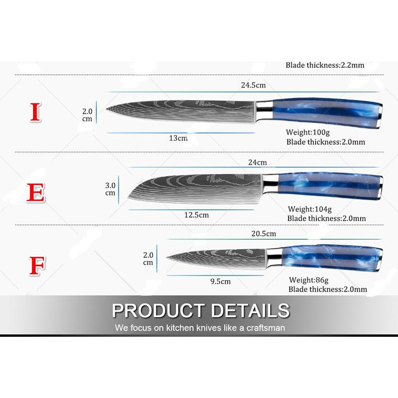 Cuțite din oțel inoxidabil Set 10 bucăți Imitație model Damasc Cuțite de bucătărie Santoku Cuțite de tăiat cuțite cu capac pentru cuțite
