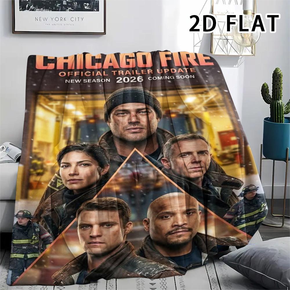 1 Pezzo Coperta in Flanella con Stampa Chicago Fire, Alta Qualità Confortevole per Tutte le Stagioni, Decorazione per la Casa, Calore e Comfort, Perfetta per Regali di Natale