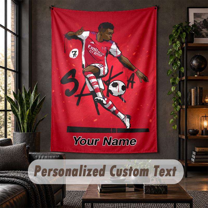 Wall Tapestry Bukayo Saka Print Custom Name Text Wall Hanging Home Decor