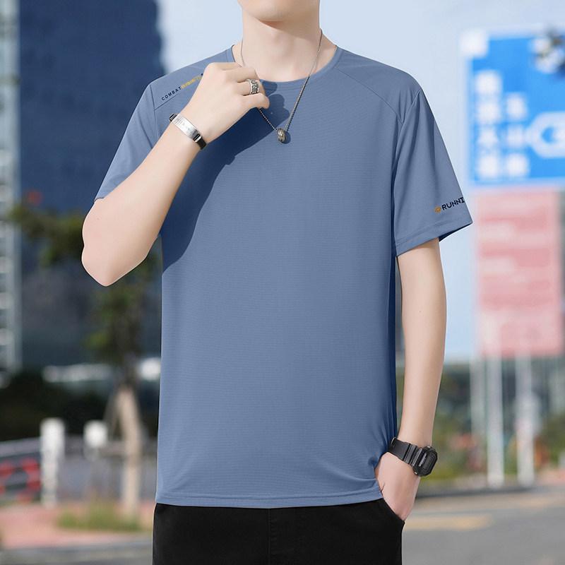 Ice Silk Short Sleeved T-shirt For Men's Sports, Cool And Breathable Plus Size Clothes