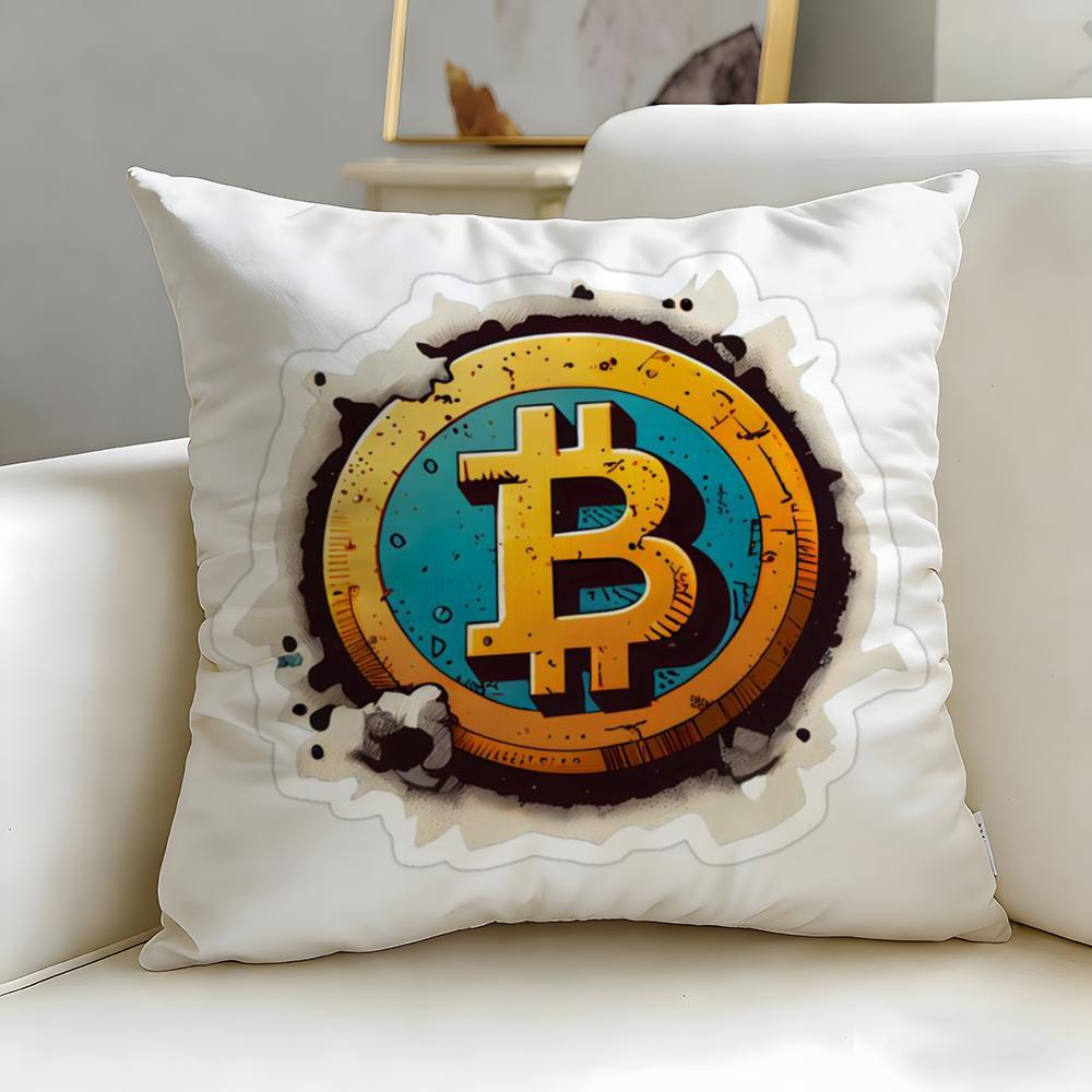 classic virtual currency Bitcoin Cushion Cover Soft  EasyWash Pillow Case  Versatile for Couch Bed Travel and Office