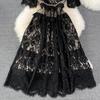 French Sweet Style Y2K Long Dresse Women Vintage Flower Hollow Out Solid Dresses Party Lace High Waist Spring Summer Casual New Clothing