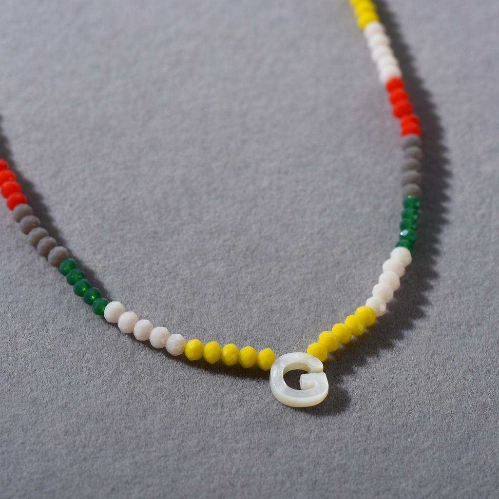 Wind Bohemian Stained Glass Millet Beads Handmade Beaded Letter Pendant Collarbone Chain Trend Necklace Female