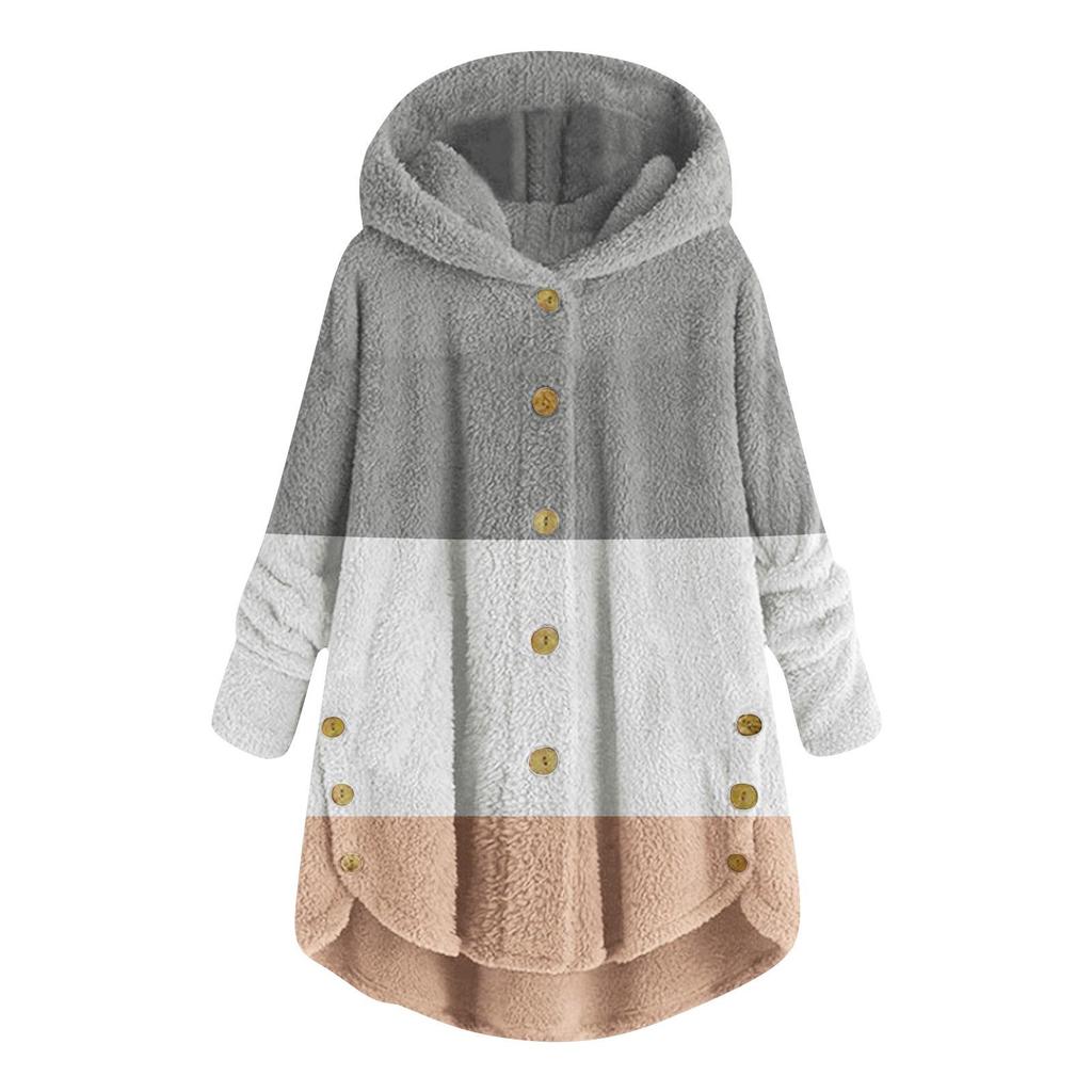 2025 Mehrfarbige Kapuzenjacke: Neue Mode Damen Europäische & Amerikanische Knopf Plüsch Tops