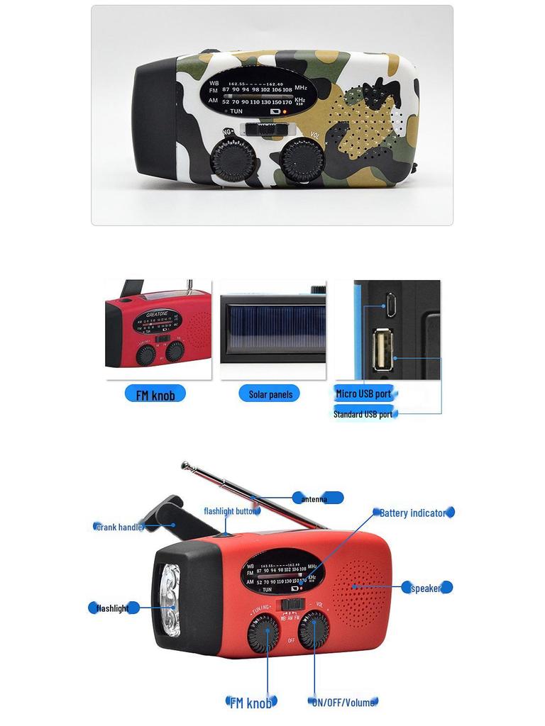 Hand-Crank Solar Emergency Radio with Light Function
